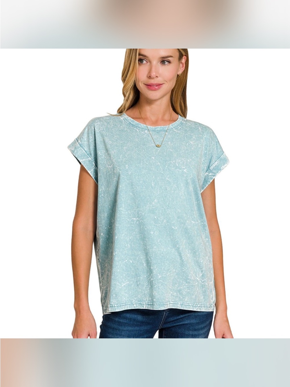 NWOT Zenana Crinkle Mineral Wash Cotton Round Neck Tee Size S